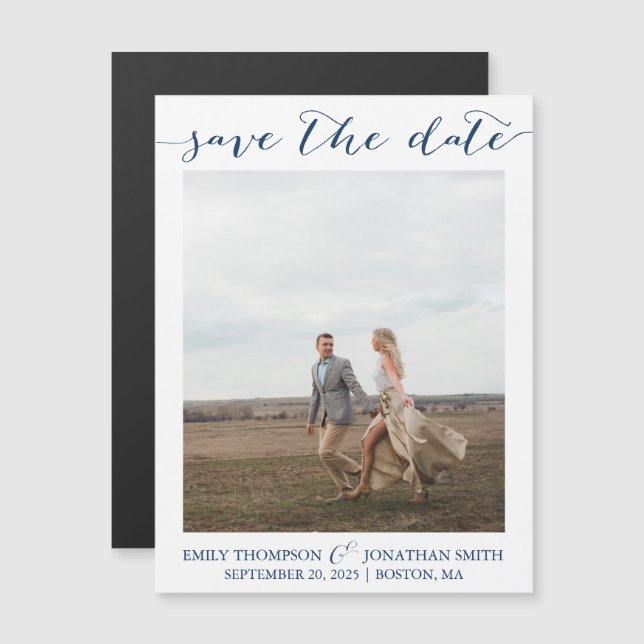 Save The Date Magnets with One Photo in Navy (Front/Back)