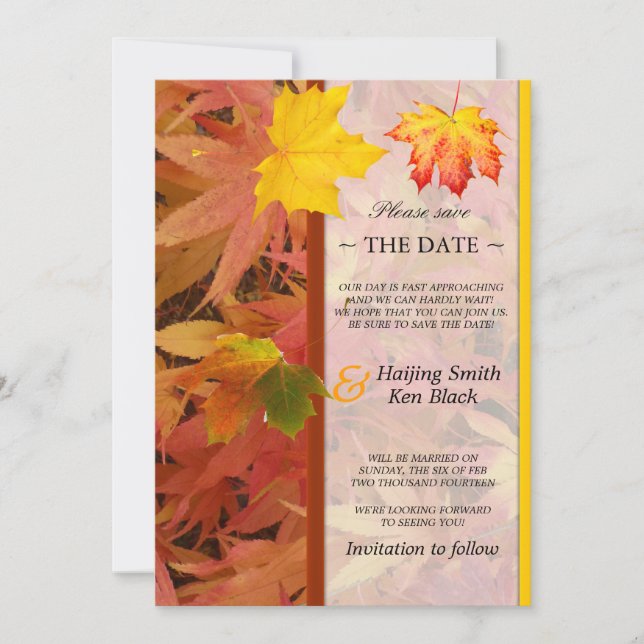Save The Date Maple Leaves Fall Wedding (Front)