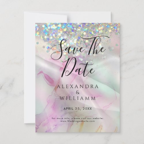 Save The Date Marble AlcoholInk Holographic Gliter