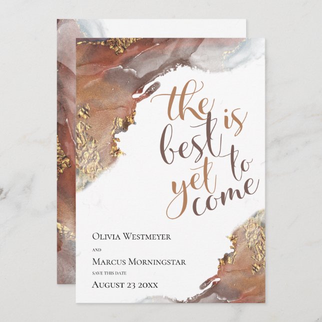 Save the Date Marbled Ink Gold and Bronze Invitation (Front/Back)