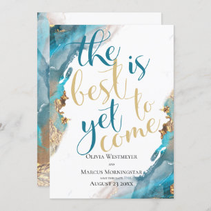 Save the Date Marbled Ink Turquoise and Gold Invitation