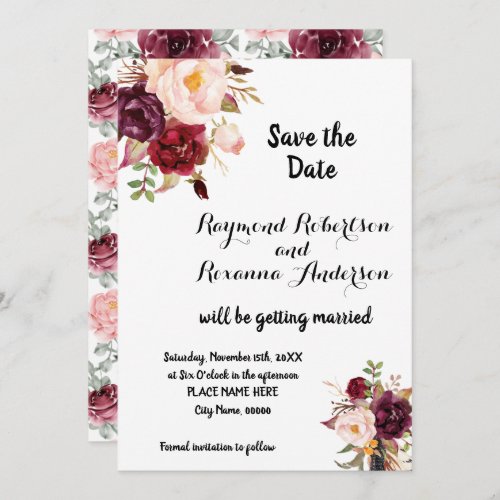 Save the Date Marsala Flowers Invitation