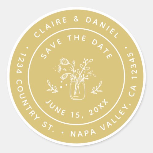 Save the Date Mason Jar Flowers Return Address Classic Round Sticker