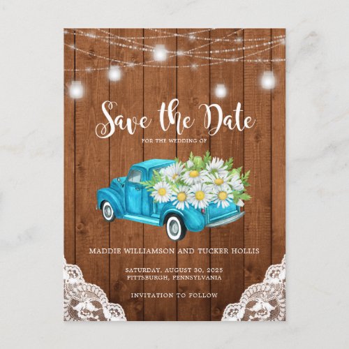 Save the Date Mason Jar Lights Wood Lace  Announcement Postcard