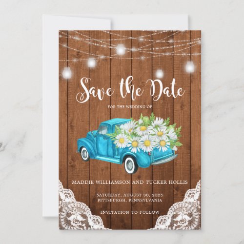 Save the Date Mason Jar Lights Wood Lace Photo