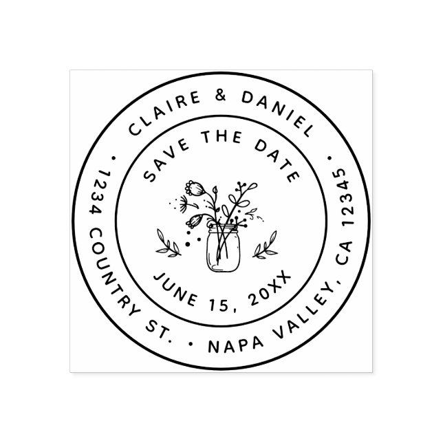 Save the Date Mason Jar Return Address Rubber Stamp (Imprint)