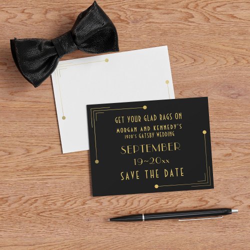 Save The Date Matte Black and Gold 1920s Wedding 