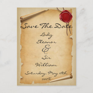 Save The Date Medieval Aged Scroll Wax Seal Postcard