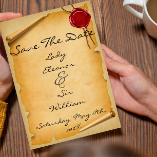 Save The Date Medieval Parchment Scroll Red Seal