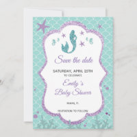 Save The Date Mermaid Glitter Purple Teal