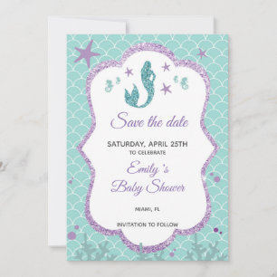 Save The Date Mermaid Glitter Purple Teal