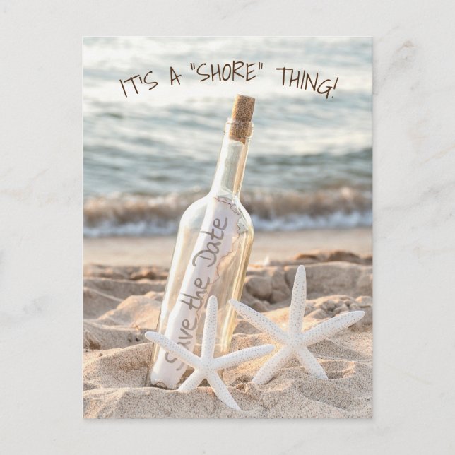 Save The Date Message In a Bottle Announcement Postcard (Front)
