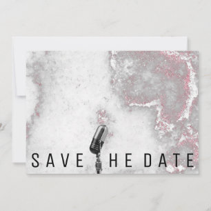 Save The Date Microphone Glitter Pink Gray Marble