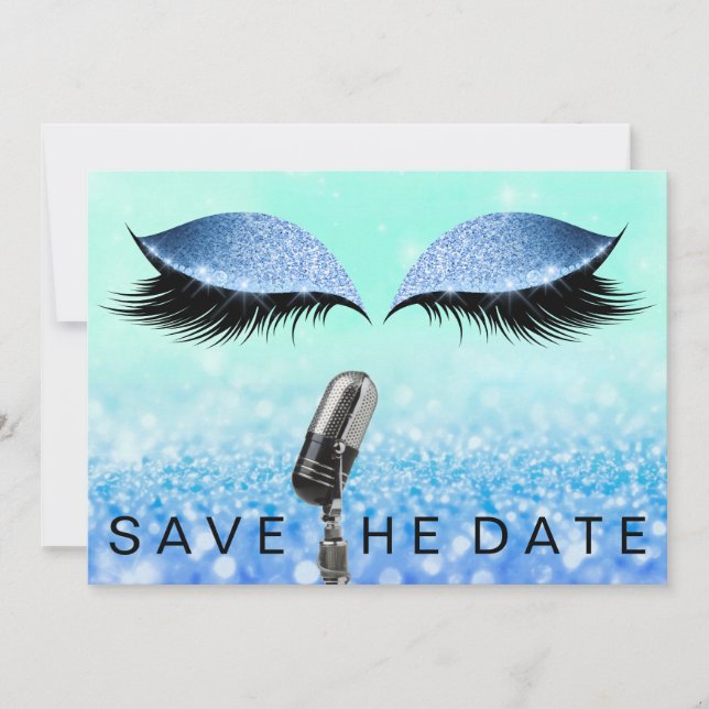 Save The Date Microphone Glitter Tiffany Ocean Eye (Front)