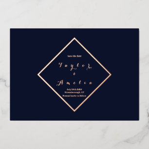 Save the Date Minimal Chic Rose Gold Navy Foil Invitation