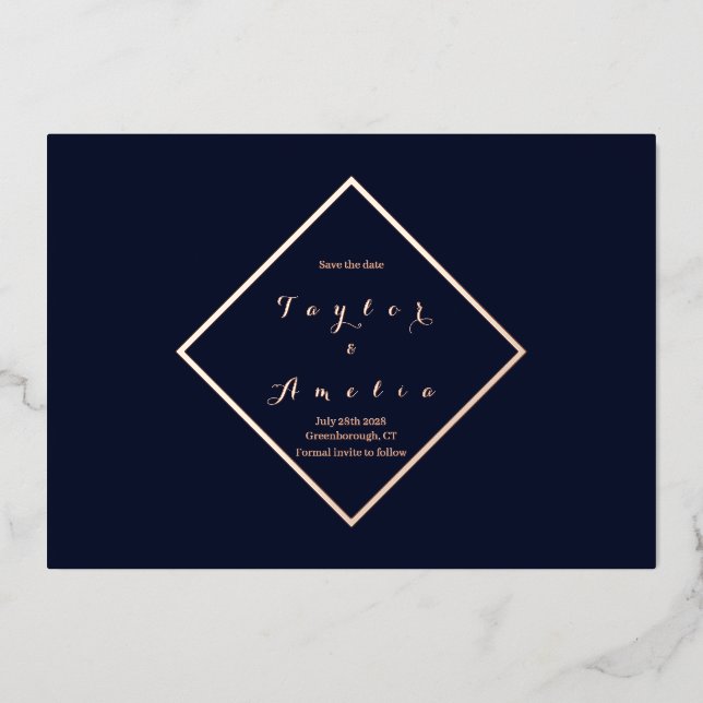 Save the Date Minimal Chic Rose Gold Navy Foil Invitation (Front)
