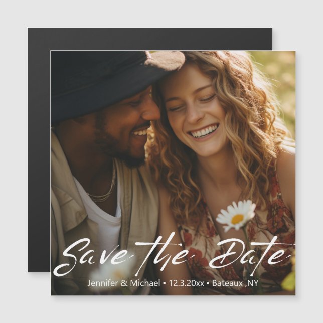 save the date minimal handwriting photo magnet (Front/Back)