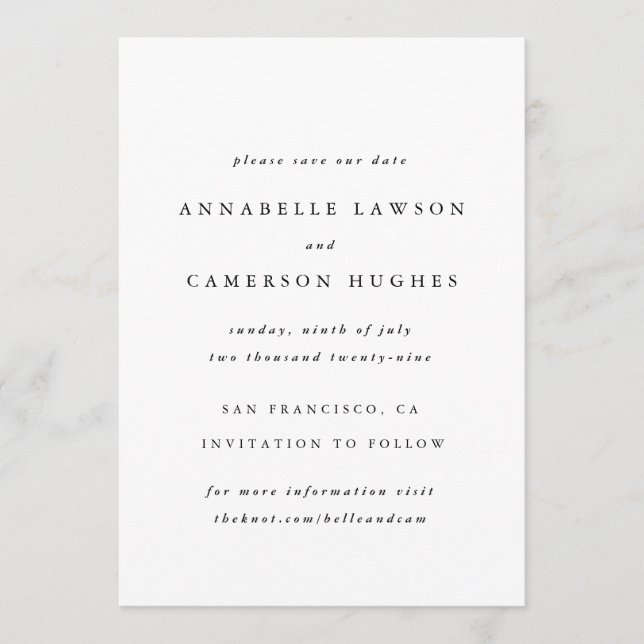 Save the Date | Minimal Simple Elegant Wedding (Front)