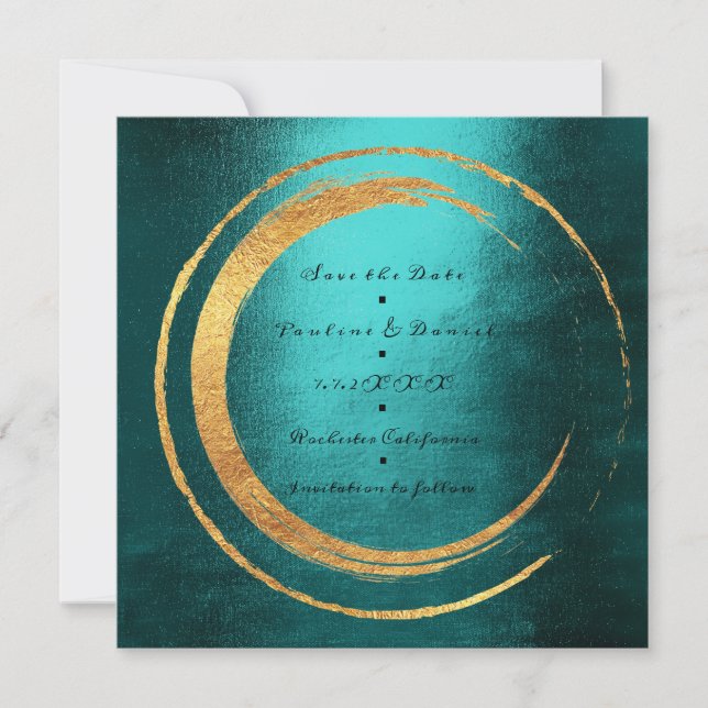 Save The Date Minimal Teal Gold Wreath (Front)