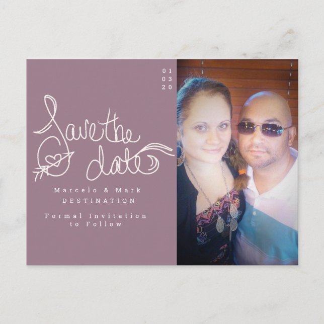 Save the Date Minimalist Hand Scripted Chalk Postc Postcard (Front)