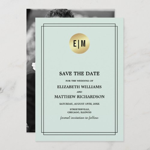 Save the Date Mint  Gold Wedding Photo Cards