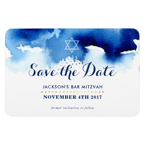 SAVE THE DATE MITZVAH modern star blue watercolor Magnet