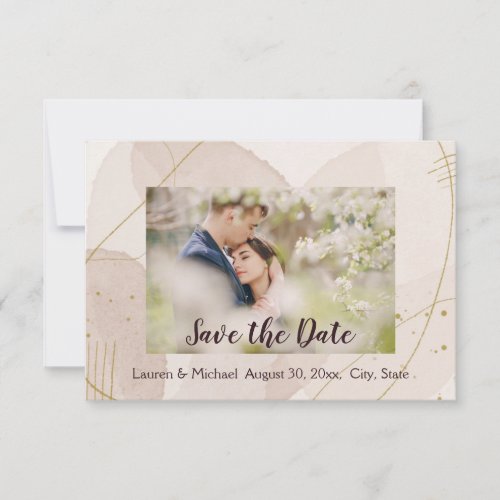 Save the Date Modern Abstract Simple Beige White Invitation