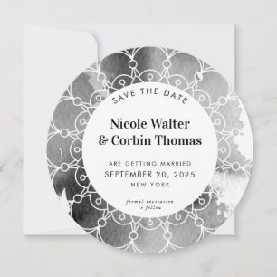 SAVE THE DATE modern boho mandala gray watercolor Invitation