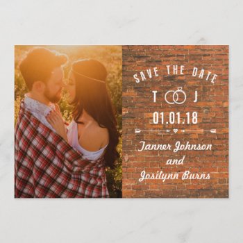 Save The Date Modern Brick Wall Photo by INAVstudio at Zazzle