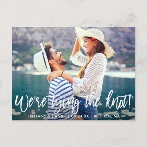 Save the Date Modern Brush Script Tying The Knot Postcard