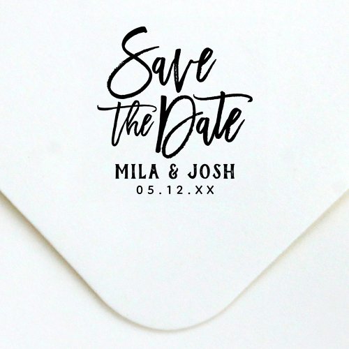 Save the Date Modern Brushed Script Custom Self_inking Stamp