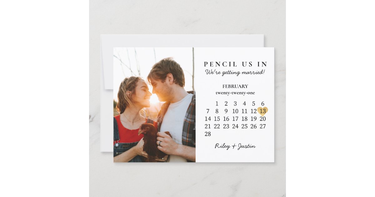 Save The Date Modern Calendar Gold Heart Feb 2021 Invitation Zazzle Com