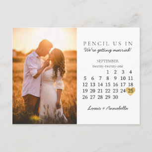 Save the Date Modern Calendar Gold Heart Sept 2021 Postcard