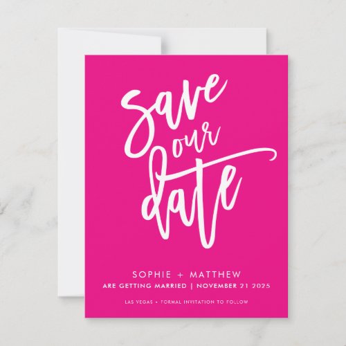 SAVE THE DATE modern calligraphy script hot pink