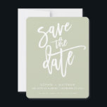 SAVE THE DATE modern calligraphy script sage green<br><div class="desc">by kat massard >>> https://linktr.ee/simplysweetpaperie <<< A modern design featuring hand lettered, brushed type for your SAVE THE DATE ANNOUNCEMENT. Setup as a template it is simple for you to personalize it - make it yours! >>> TIPS - Simply hit the "Customize it" button and add/change the text, fonts, colors...</div>