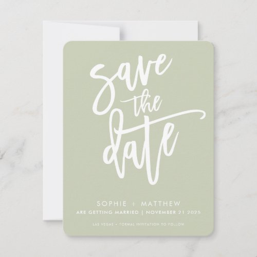 SAVE THE DATE modern calligraphy script sage green