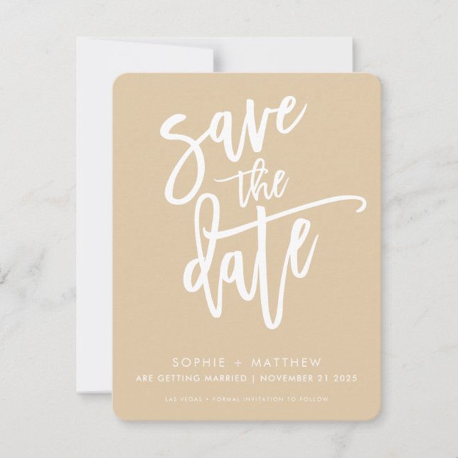 SAVE THE DATE modern calligraphy script sage wheat (Front)