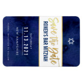 SAVE THE DATE modern dark blue gold bar mitzvah Magnet (Horizontal)