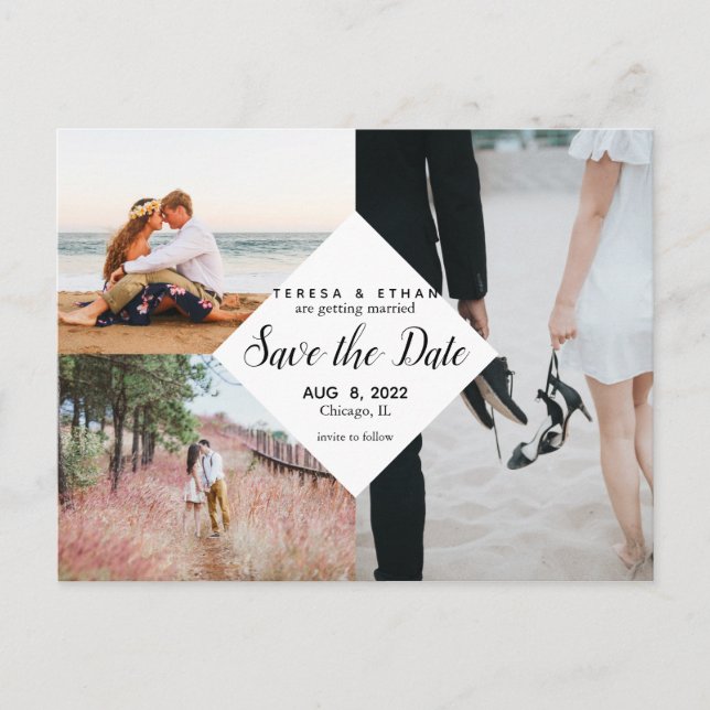 Save the Date Modern Elegant Multi-Photo Collage Postcard (Front)
