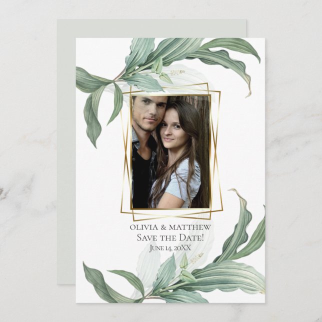 Save the Date | Modern Elegant Tropical Leaves Invitation (Front/Back)