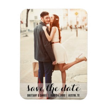 Save The Date Modern Engagement Magnet L by HappyMemoriesPaperCo at Zazzle