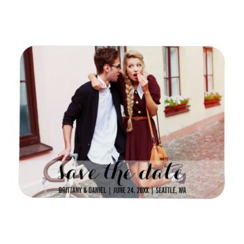 Save The Date Modern Engagement Magnet Wb by HappyMemoriesPaperCo at Zazzle