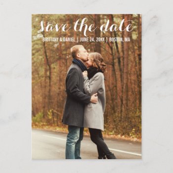 Save The Date Modern Engagement Postcard Wbl by HappyMemoriesPaperCo at Zazzle