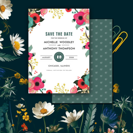 Save The Date. Modern Floral Wedding Card