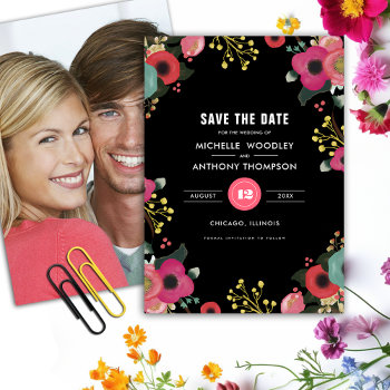 Save The Date. Modern Floral Wedding Photo Cards by YourWeddingDay at Zazzle