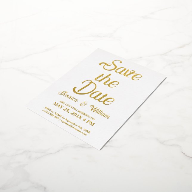 Save the Date Modern Foil Typography Design 3 Foil Invitation Postcard (Rotated)