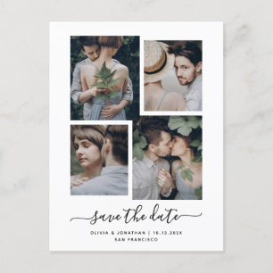 Save the Date   Modern Four Photo Collage Postcard