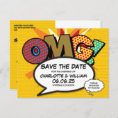 Save the Date Modern Fun Comic Book Announcement Postcard (Front/Back)