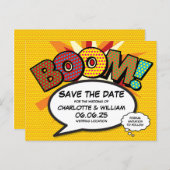 Save the Date Modern Fun Comic Book Boom Announcement Postcard (Front/Back)