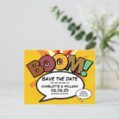 Save the Date Modern Fun Comic Book Boom Announcement Postcard (Standing Front)